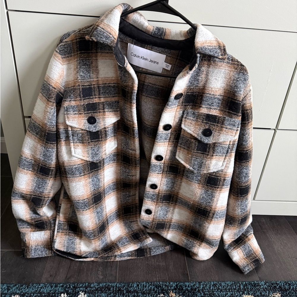 Calvin Klein Jeans Tan and Black Plaid Shirt